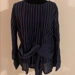 Navy blue long sleeve with white pin stripe